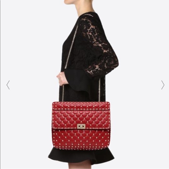 Chain Rockstud Spike Red Cross body bag - Picture 8 of 14